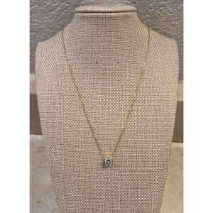 Brilliant Sterling Silver Gold Tone & 2 Carat CZ Pendant Necklace 16"-18"